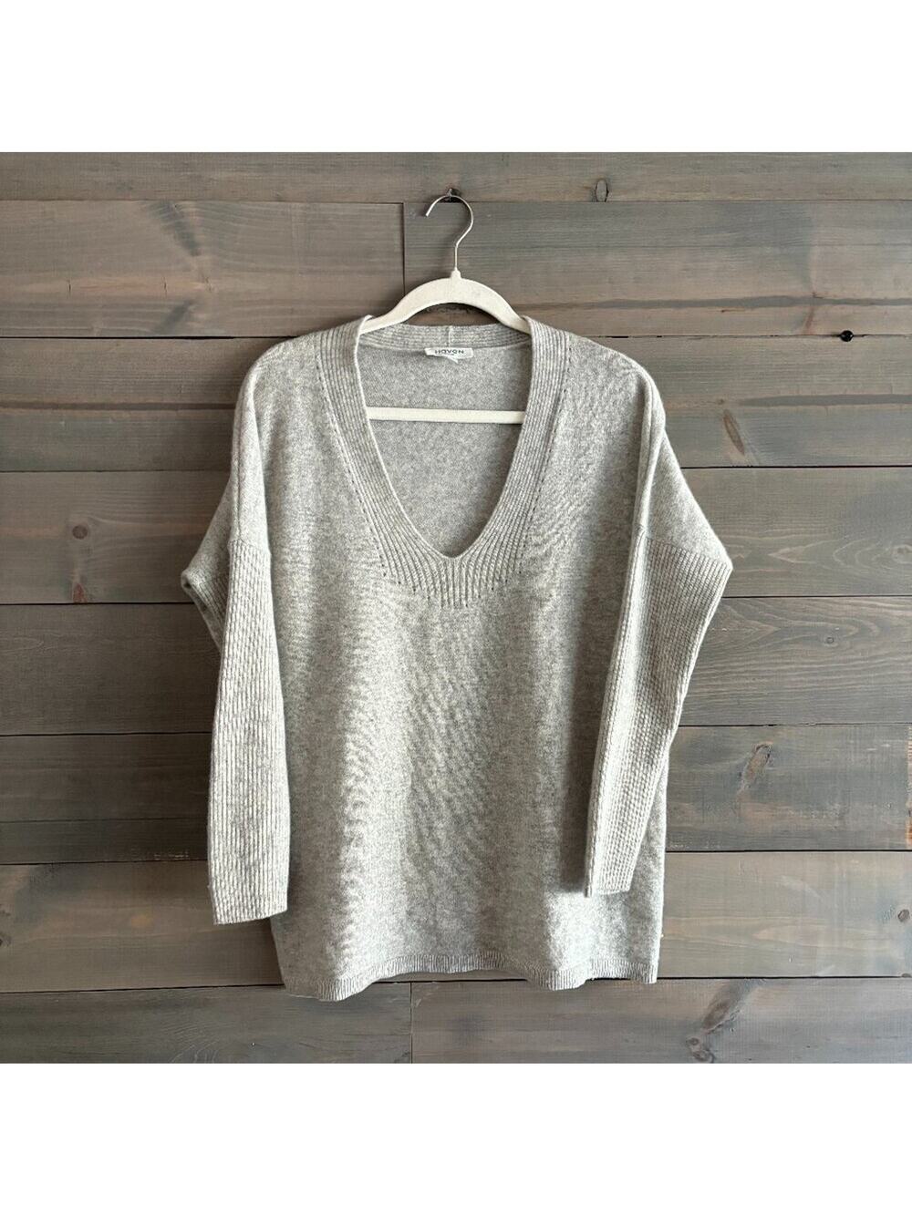 HAVEN | Pure Cashmere Relaxed V-Neck Pullover Sweater Size Small Gray